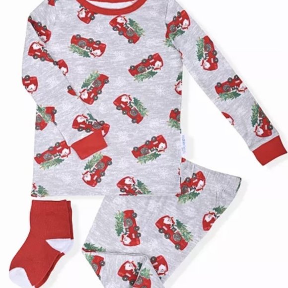 NWT 18m Max & Olivia Firetruck santa pajamas socks set boys girls christmas pjs - Picture 1 of 6